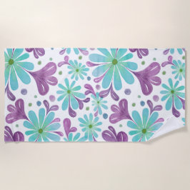 Toalha De Praia Purple e Aqua Floral Beach Towel