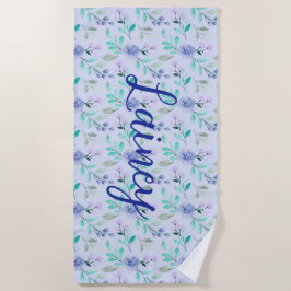 Toalha De Praia Purple Floral Watercolor Beach Towel
