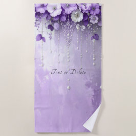 Toalha De Praia Purple Flowers with Dangling Pearls Beach Towel