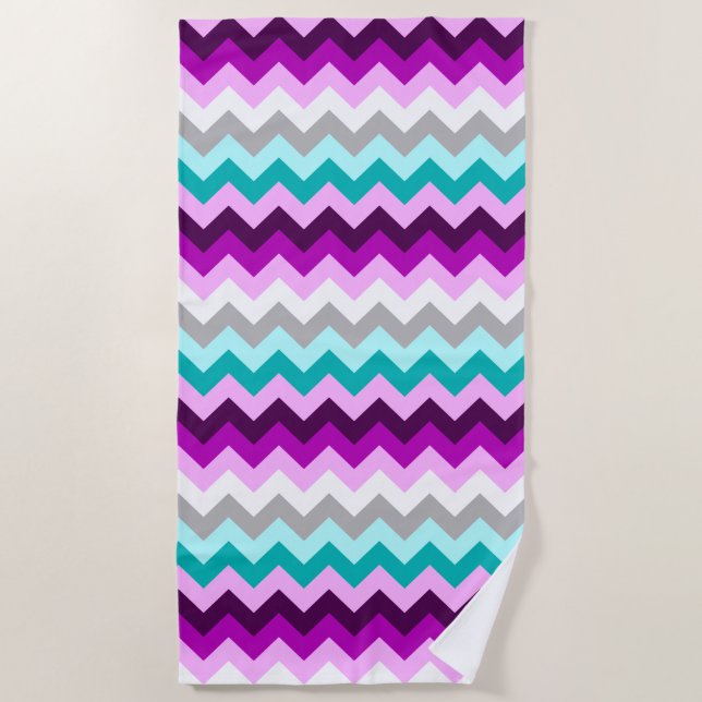 Toalha De Praia Purple White Teal Chevrons Beach Towel (Frente)