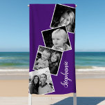 Toalha De Praia Púrpura de 4 fitas de colagem de fotos personaliza<br><div class="desc">Folha de Filme Personalizada de Colagem de Foto: 4 Torres de Praia Púrpura. Personalize este design personalizado com 4 fotos da família e o seu nome, </div>