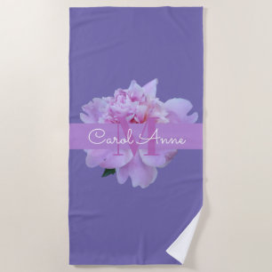 Toalha de Praia Púrpura, Monograma Floral, Rosa, R