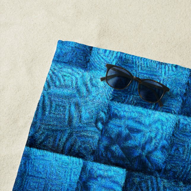 Toalha De Praia Quadrados azuis com abstrato tribal design (In Situ)