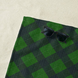 Toalha De Praia Quadrados inclinados verdes e pretos ou xadrez