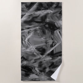 Toalha De Praia Quadrados torcidos, cinzas e pinceladas pretas