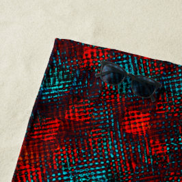 Toalha De Praia Quadriculados riscados cor vermelho e azul claro.