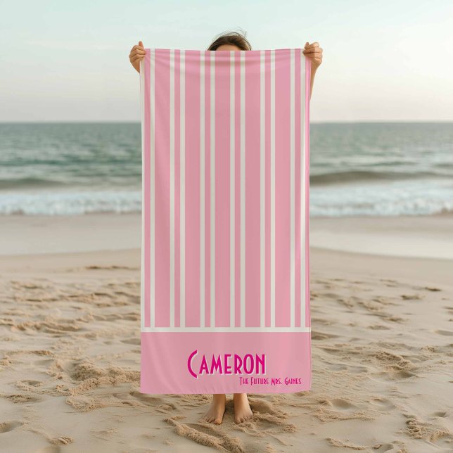 Toalha De Praia Quic Bachelorette de Cidade Rosa (Pink City Chic Stripe Beach Towel)