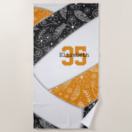 Toalha De Praia rabiscos florais negros de laranja-preto