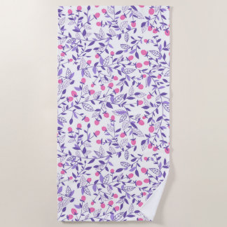 Toalha De Praia Rabiscos flóricos cor-de-rosa e violeta