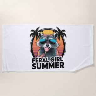 Toalha De Praia Raccoon Feral Girl Summer Vintage Ogambá Lover