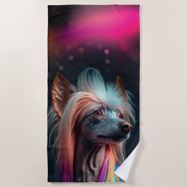 Toalha De Praia Rainbow Chinese Crested Dog Beach Towel (Frente)