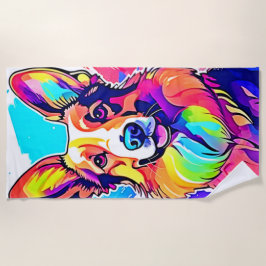 Toalha De Praia Rainbow Corgi: Pop Art Puppy Joy