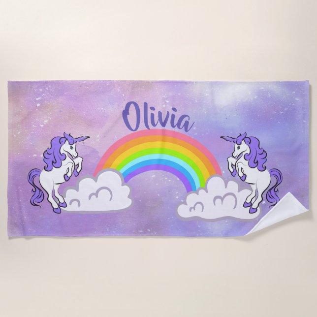 Toalha De Praia Rainbow e Unicorns Design Beach Towel (Frente)