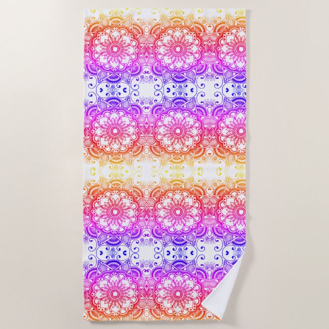 Toalha De Praia Rainbow Flower Mandala Pattern 2 Beach Towel (Frente)