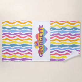 Toalha De Praia Rainbow Heart Beach Towel Personalizado