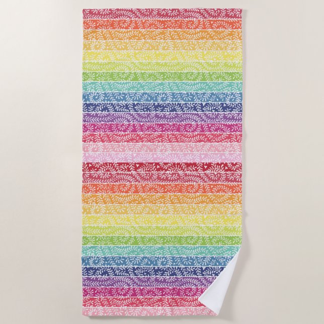 Toalha De Praia Rainbow Leaf Pattern Boho (Frente)