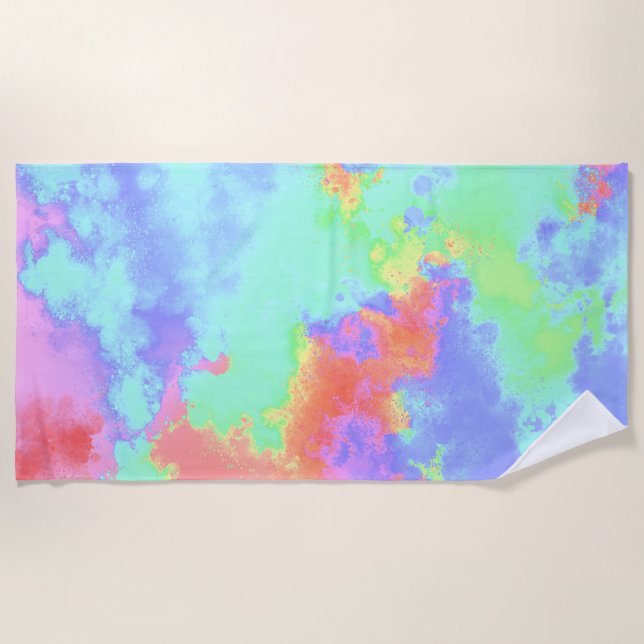 Toalha De Praia Rainbow Paint Splatter (Frente)