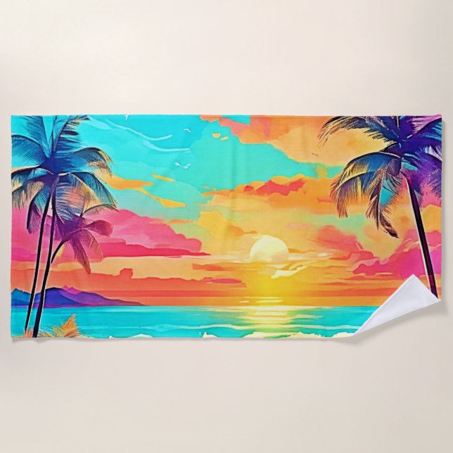 Toalha De Praia Rainbow Sunset Beach (Frente)