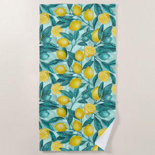 Toalha De Praia Ramais de limão em azul e amarelo