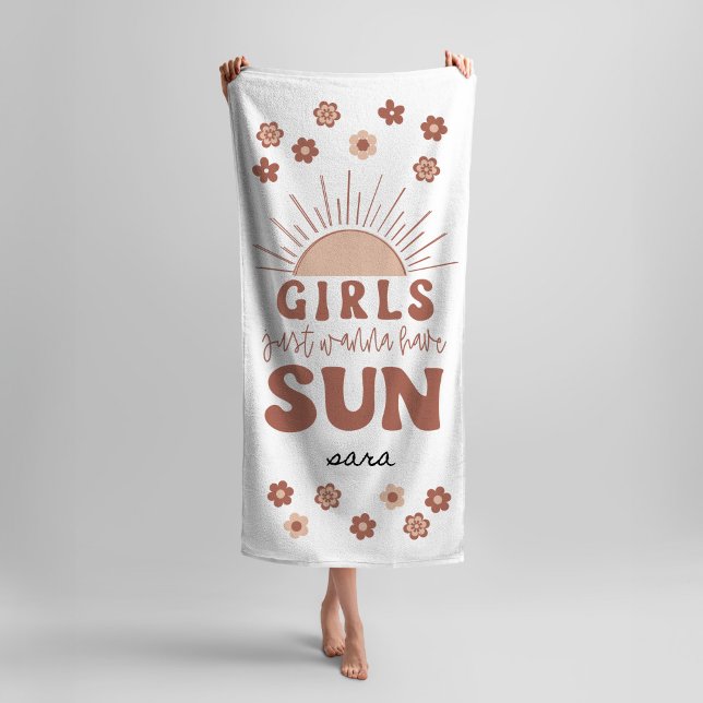 Toalha De Praia Raparigas Festas de solteira Retro Só Querem Ter S (Girls Weekend Bachelorette Party Beach Towel | Girls Just Wanna Have Sun Retro 70s Groovy Design)