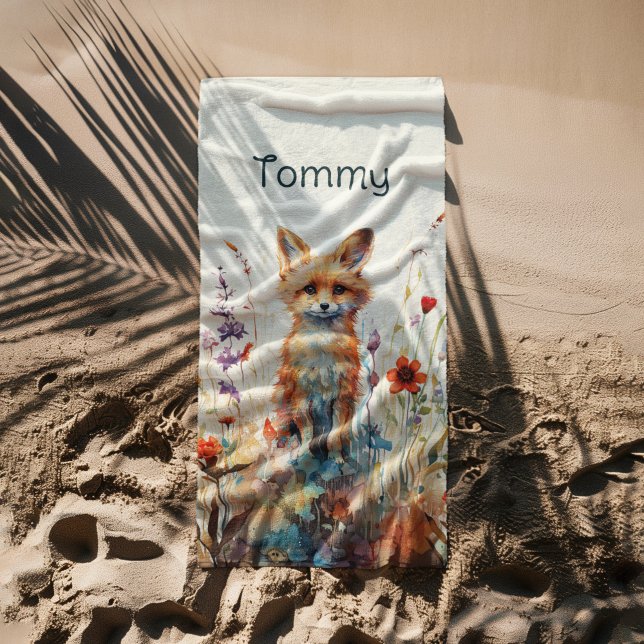 Toalha De Praia Raposa-abstrato em Flores Selvagens (Criador carregado)