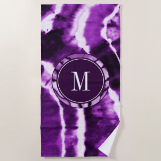 Toalha De Praia Real Roxo Ametist Tie Dye Watercolor Monograma