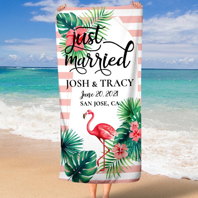 Toalha De Praia Recem casados, Sr. & Sra., Lua de mel, Nome person (Just Married, Mr & Mrs, Honeymoon, Custom Name Beach Towel)