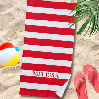 Toalha De Praia Red And White Striped Name Cabana Stripe