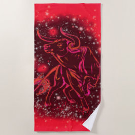 Toalha De Praia Red Beach Towel Bull Running At Starry Night