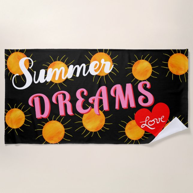 Toalha De Praia Red Heart Sunset Summer Dreams Black (Frente)