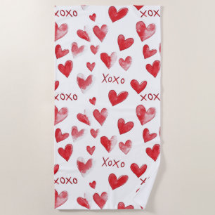Toalha De Praia Red Hearts XOXO Love
