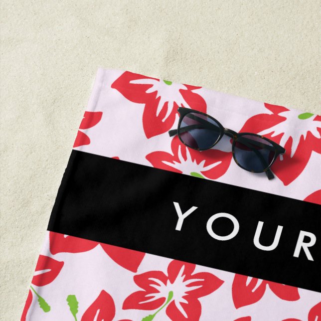 Toalha De Praia Red Hibiscus, Flores Vermelhas, Seu Nome (In Situ)