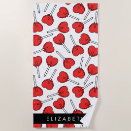 Toalha De Praia Red Lollipops, Heart Lollipops, Lolly, Your Name