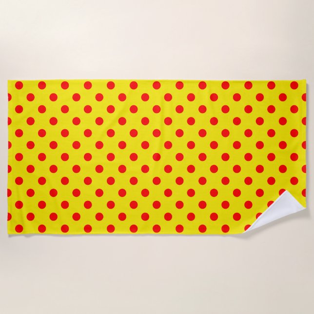 Toalha De Praia Red On Yellow Polka Dots Pattern Design  (Frente)