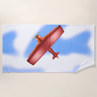 Toalha De Praia Red Plane Aviation Sky Blue Clouds Beach Towel