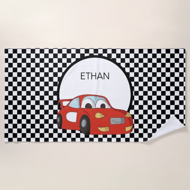 Toalha De Praia Red Race Car Black White Checkered Child (Frente)