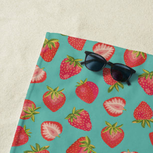 Toalha De Praia Red Summer Strawberry Fruta Green Beach Towel