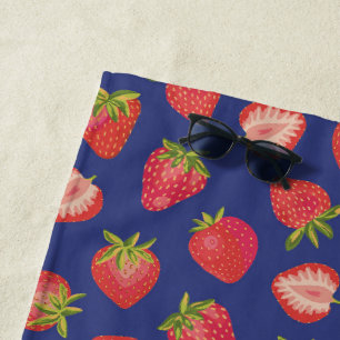 Toalha De Praia Red Summer Strawberry Fruta Royal Blue Beach Towel