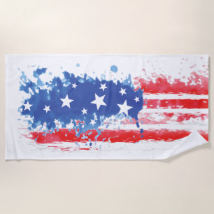 Toalha De Praia Red White e Blue American Flag Splatter