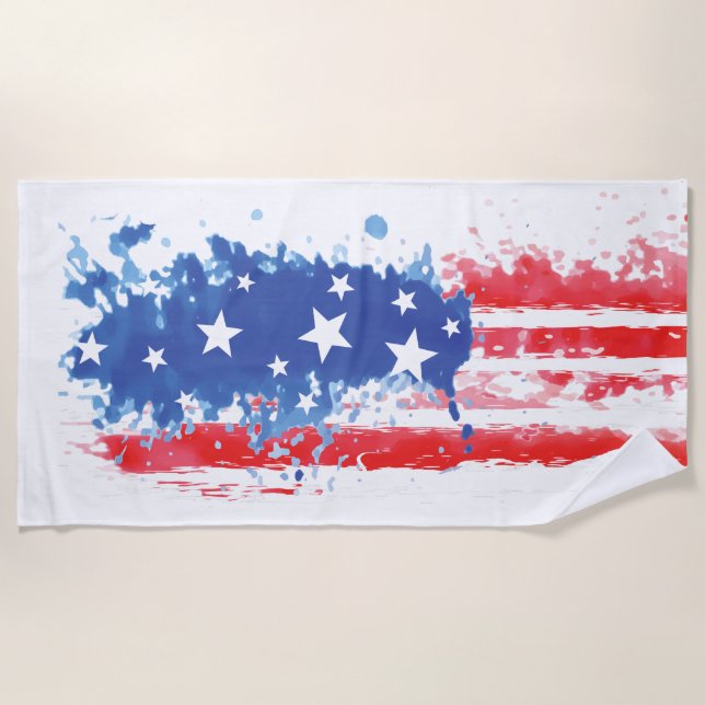 Toalha De Praia Red White e Blue American Flag Splatter (Frente)