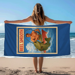 Toalha De Praia Reel Smooth Fisherman Retro Nautical Blue Fishing