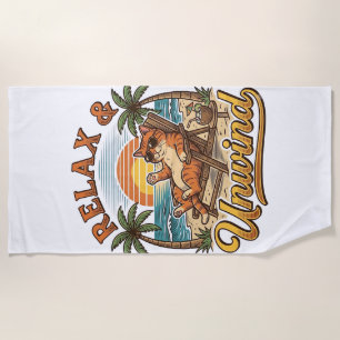 Toalha De Praia Relaxar & Descontrair Gato de Praia Design de Grav