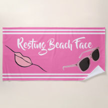Resting Beach Face Hot Pink Beach Towl