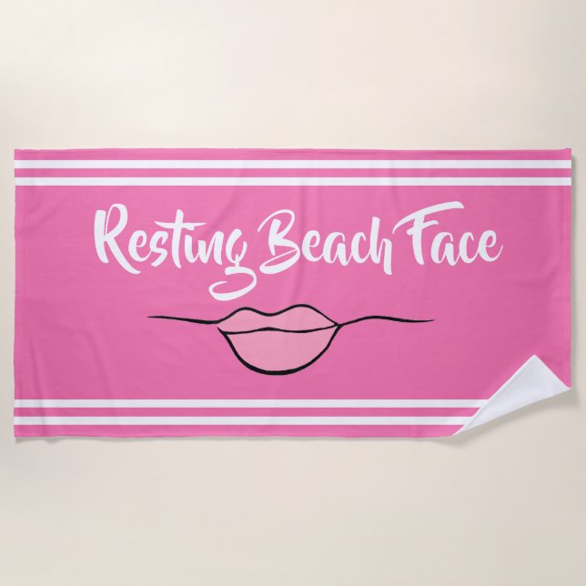 Toalha De Praia Resting Beach Face "Lábios" Hot Pink Beach Towl (Frente)