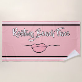 Toalha De Praia Resting Beach Face "Lábios" rosa e preto