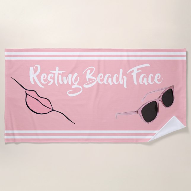 Toalha De Praia Resting Beach Face Pink Beach Towel (Frente)
