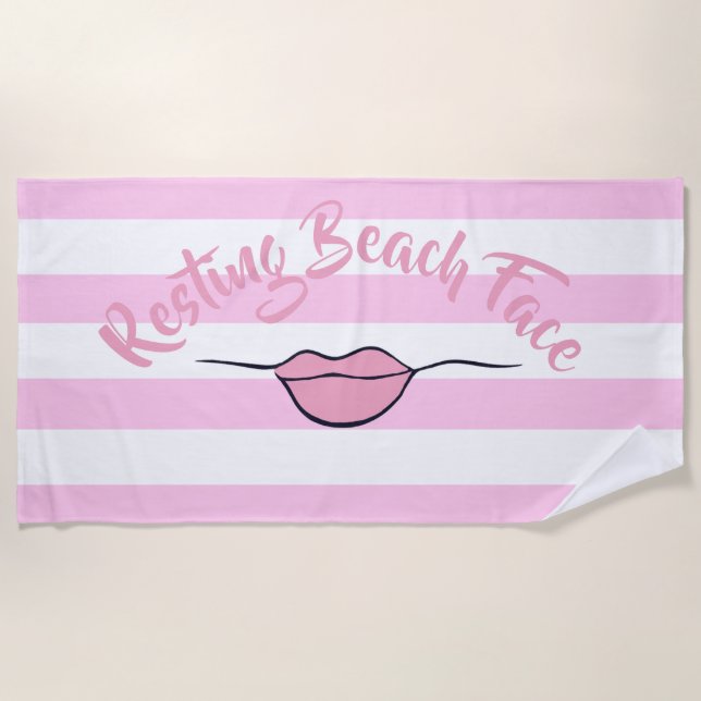 Toalha De Praia Resting Beach Face Strike Pink and White (Frente)