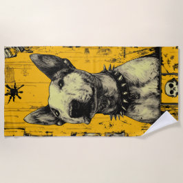 Toalha De Praia Retrato de Bull Terrier Punk com Fundo Amarelo Gru