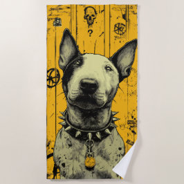Toalha De Praia Retrato de Bull Terrier Urbano em Grunge Amarelo O