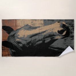 Toalha De Praia Retrato de Cavalo Estilo Western Grunge Escuro